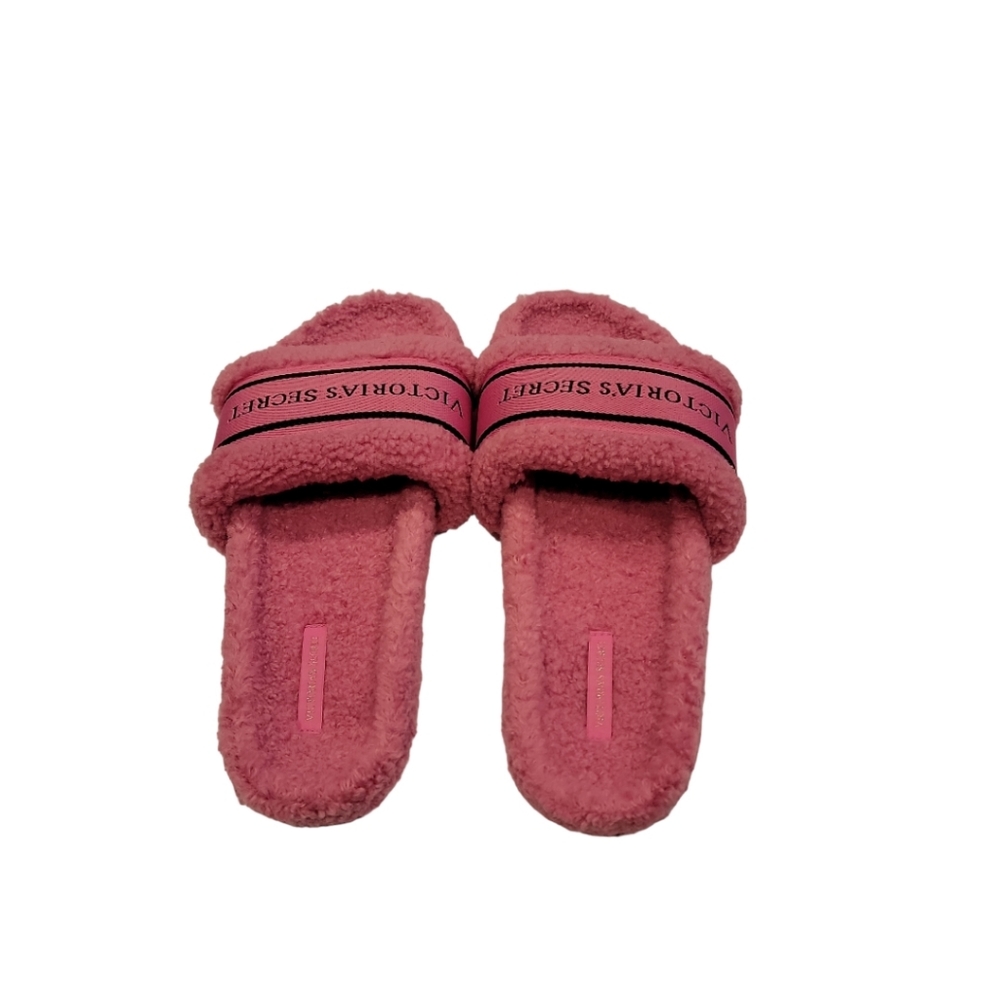 NWOT Victoria Secret Sherpa Slippers XL Pink Logo